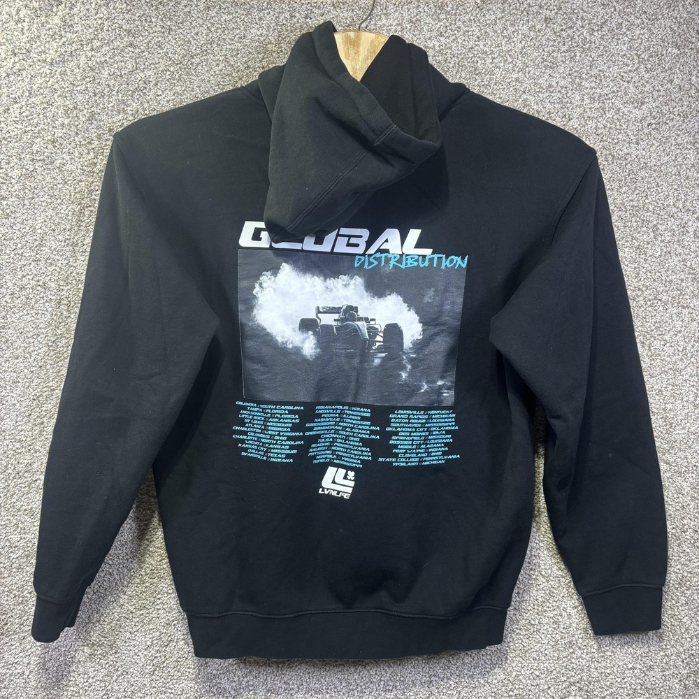 Beimar Hoodie Mens Large Black Lovin Life‎ Racing Fleece Pullover Sweatshirt